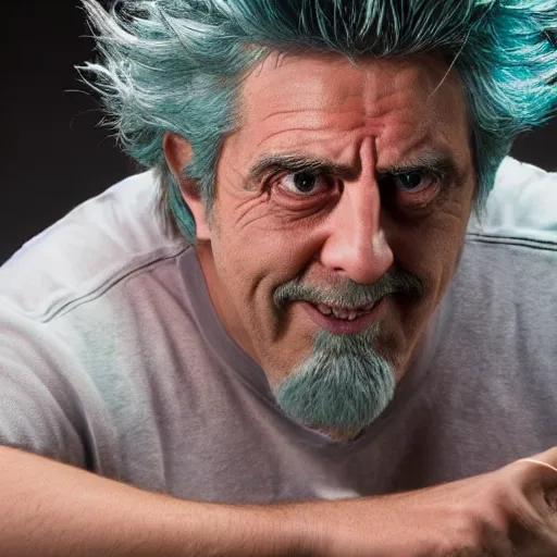 Prompt: rick sanchez in real life, studio lighting