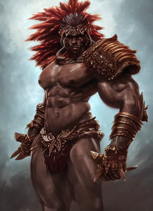 Image similar to a highly detailed illustration of berserker african god of lightning, muscular, intricate, elegant, highly detailed, centered, digital painting, artstation, concept art, smooth, sharp focus, league of legends concept art, WLOP