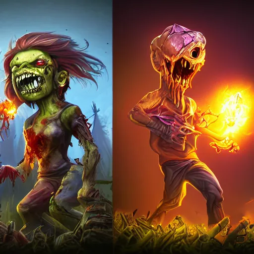 Image similar to angry zombie, epic legends game icon, stylized digital illustration, radiating a glowing aura, global illumination, ray tracing, hdr, fanart arstation by ian pesty and katarzyna bek - chmiel