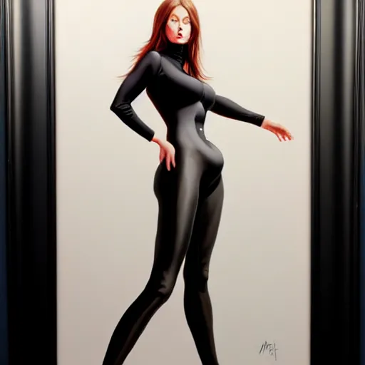 Prompt: a painting of woman wearing black skintight clothes, painting by mark brooks, trending on artstation, artstationHD, artsationHQ