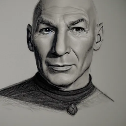 Image similar to a pencil sketch of jean - luc picard