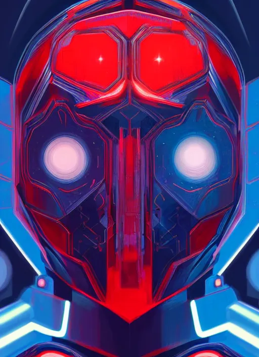 Image similar to symmetry!! loose close up!!, portrait!!, portrait of mecha punk, dark atmosphere, red and blue glowing lights!! intricate, elegant, highly detailed, digital painting, artstation, concept art, smooth, sharp focus, illustration, art by julian del rey