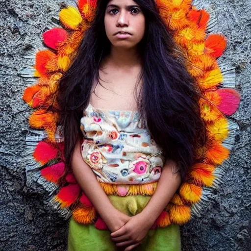 Image similar to award winning photo of a young mexican woman in the style of martin schoeller