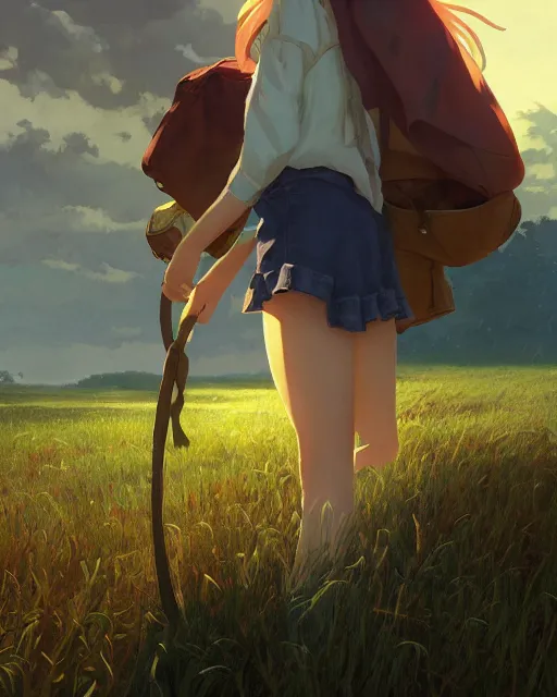 Image similar to farmer girl, full shot, atmospheric lighting, detailed face, by makoto shinkai, stanley artger m lau, wlop, rossdraws, james jean, andrei riabovitchev, marc simonetti, krenz c