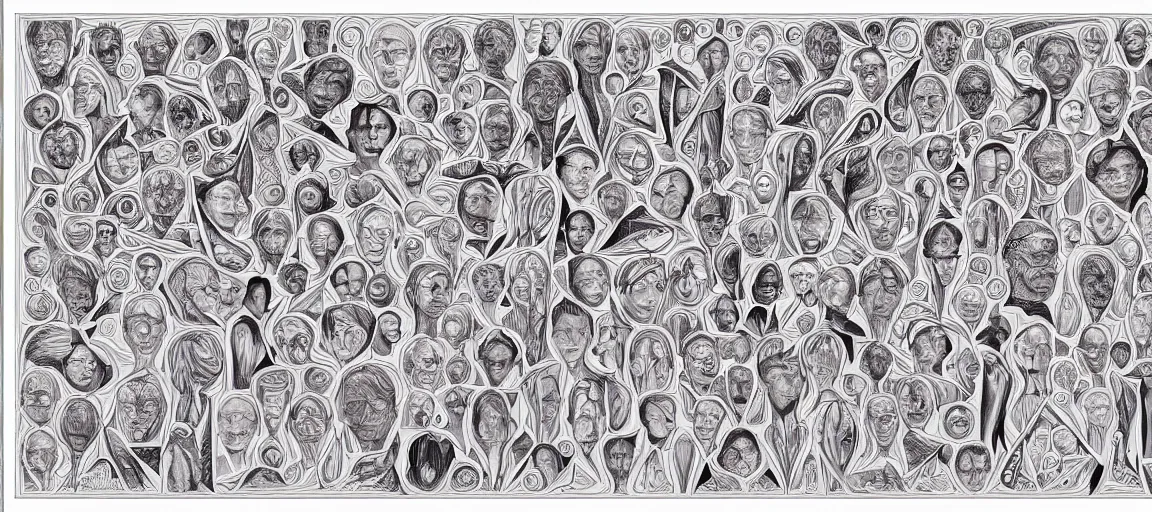 Image similar to symmetry! portrait of multiple human silhouettes, posing, mooc, organic and intricate, elegant, highly detailed, concept art, smooth lines, sharp focus, illustration, high contrast, shadows, drawn with thin colored pencils on white, 8 k