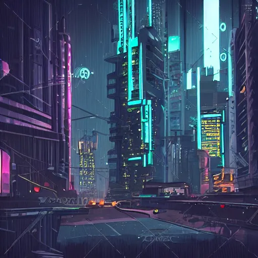 Prompt: sci fi cyberpunk city at night