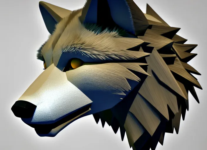 Image similar to furry wolf head, stylized stl, 3 d render, michael vicente style