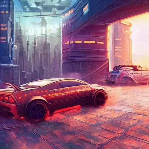 Image similar to Very very very very detailed, very very very very realistic digital art of very very very detailed cyberpunk car, Mars as background , by very very very very talented digital artist in very very very very aesthetic concept art style