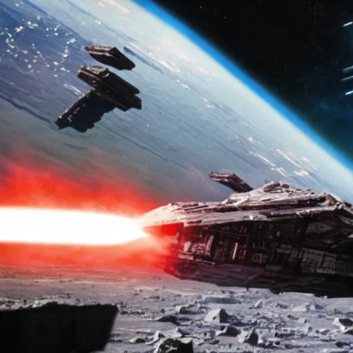 Image similar to darth vader standing menacingly in front of destroyed star destroyer in space