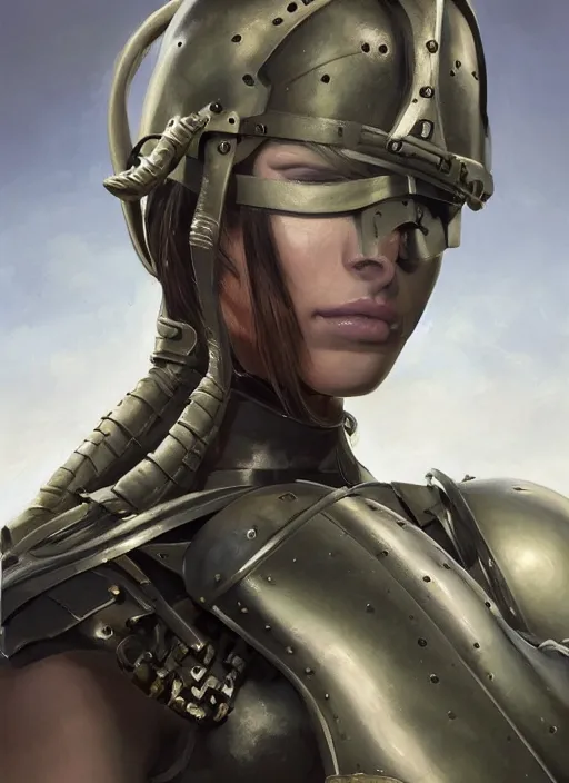 Prompt: a professionally painted portrait of an attractive young girl, partially clothed in battle armor, olive skin, long dark hair, beautiful bone structure, symmetrical facial features, intricate, elegant, heroic pose, digital painting, concept art, smooth, sharp focus, finely detailed, beautifully framed, from Metal Gear, in the style of Artgerm and Greg Rutkowski and William-Adolphe Bouguerea