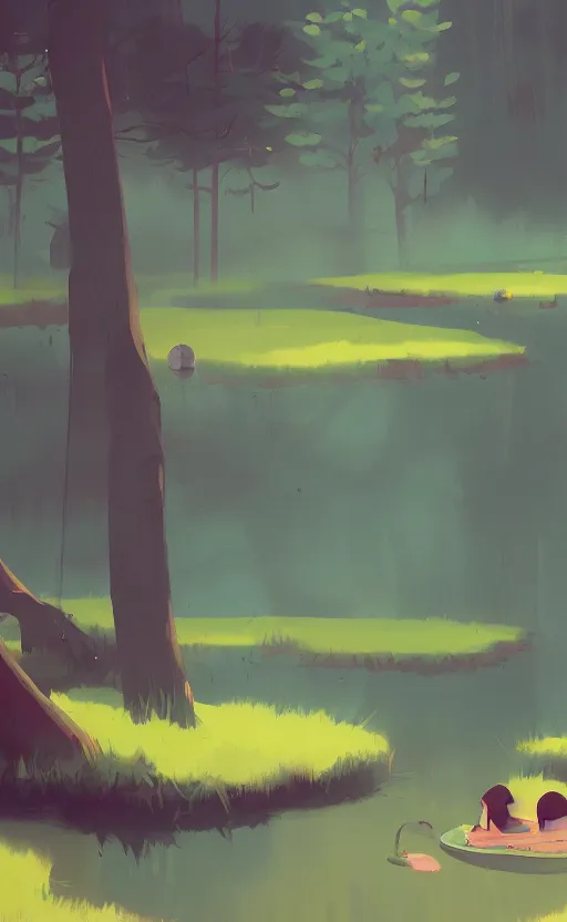 Image similar to a cute pond scenic cinematic environment by Atey Ghailan