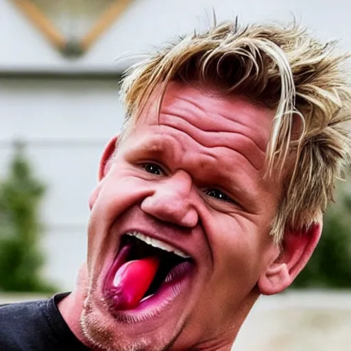 Prompt: photograph of Gordon-Ramsay passionately tounge-kissing a large-mouth bass