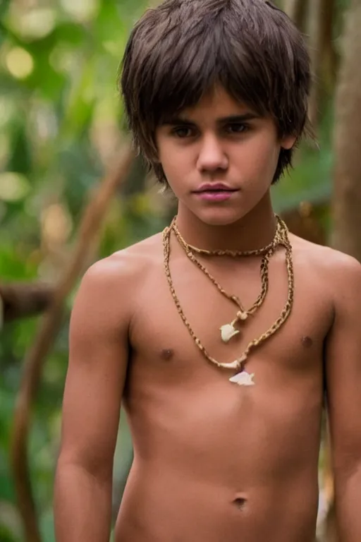 Prompt: young justin bieber plays mowgli in the live action adaptation of the jungle book, 3 5 mm photography, highly detailed, cinematic lighting, 4 k