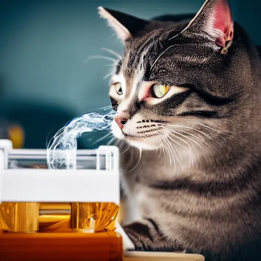 Prompt: a cat exhaling a large hit from her bong, award winning photography