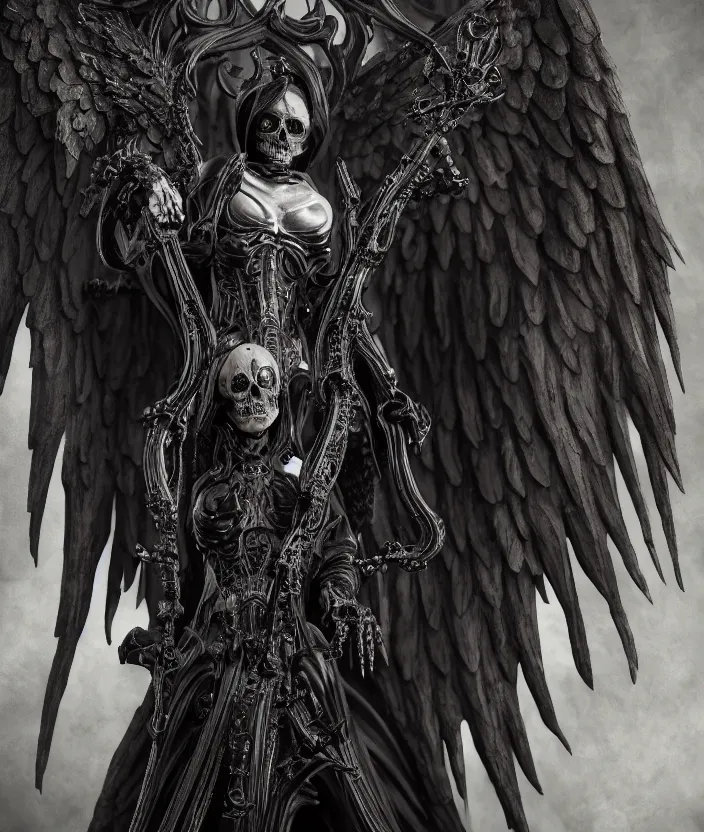 Prompt: intricate detail of angel of death, highly detailed, octane render, neo - gothic, gothic, character concept design