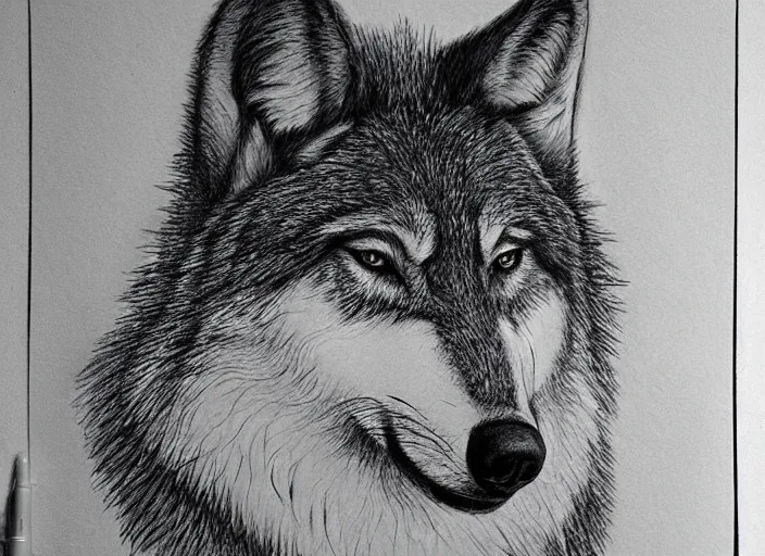 Prompt: a pencil drawing of a wolf, D&D made by by Pen Tacula