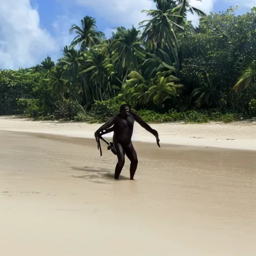 Prompt: john mcafee riding a black panther on a tropical beach