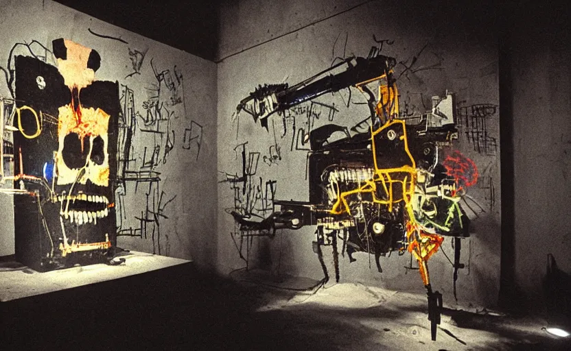 Image similar to photograph of a skull machine built by basquiat perfect composition masterpiece dramatic lighting