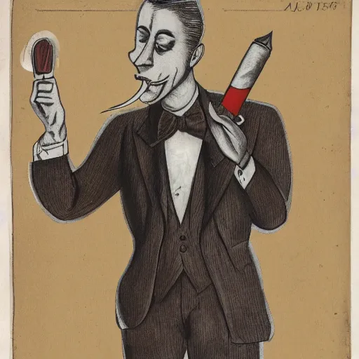 Image similar to an antropomorphic horse wearing a suit smoking a cigar