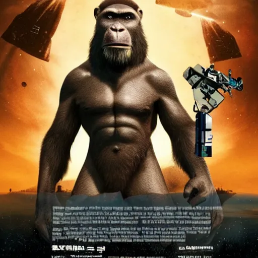 Prompt: apes conquer space fighting with Steven Spielberg
