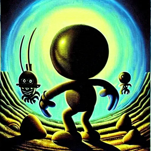 Image similar to old mario walking on an alien planet, painting by h. r. giger