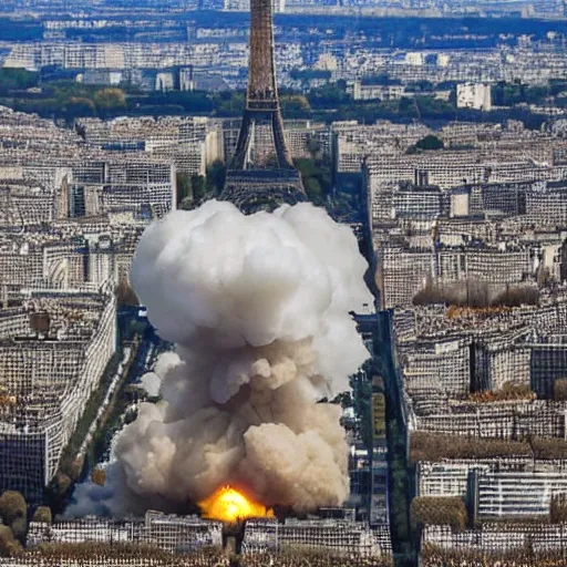Prompt: photo of a nuclear explosion in paris, 8 k uhd, wide angle