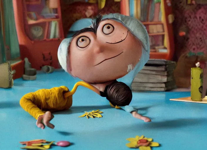 Image similar to a very high resolution image from a new movie, stop motion, coraline, directed by wes anderson