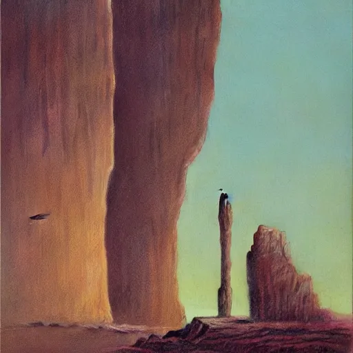 Image similar to you appear smaller than an insect next to the monolith, by Zdzisław Beksiński