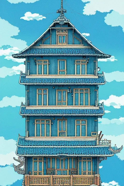 Image similar to sea blue house :: by studio ghibli :: intricate complexity, dramatic lighting,8k