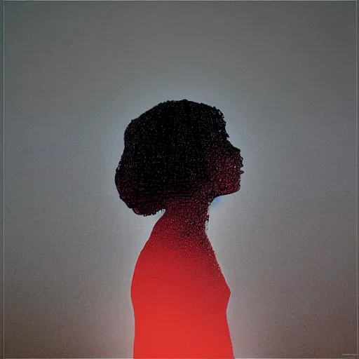 Prompt: reaction-diffusion pattern forming the silhouette of woman as an album cover