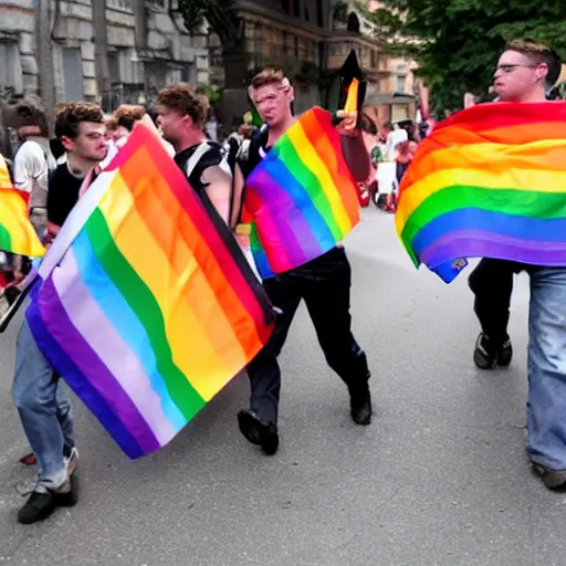 Prompt: the Nazis holding gay pride flags