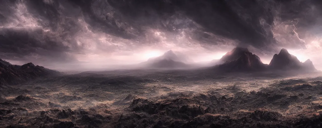 Image similar to otherworldly landscape by wayne barlow, [ cinematic, epic, opening shot, establishing, mattepainting, 4 k ]