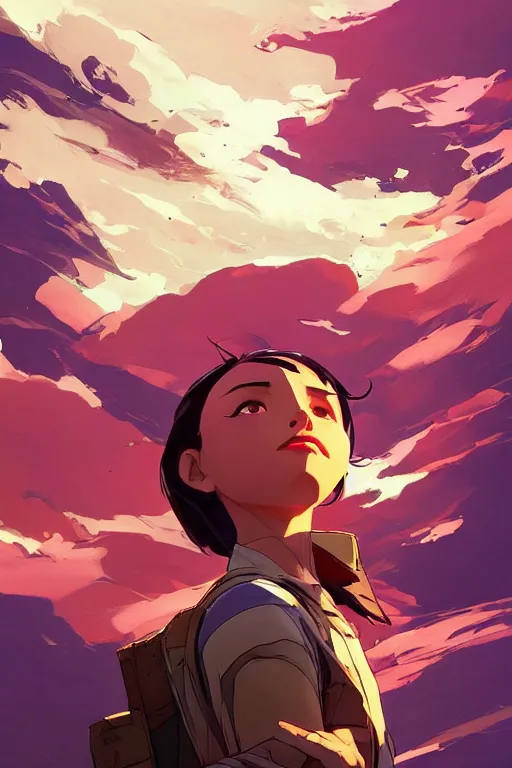 Image similar to looking up into the sky i see an anxious reflection of myself behance hd artstation by jesper ejsing, by rhads, makoto shinkai and lois van baarle, ilya kuvshinov, ossdraws, that looks like it is from borderlands and by feng zhu and loish and laurie greasley, victo ngai, andreas rocha