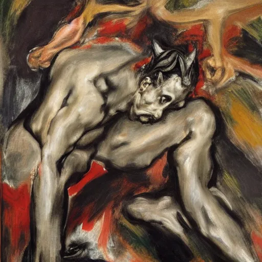 Image similar to El Greco, portrait of a demon, Cecily Brown