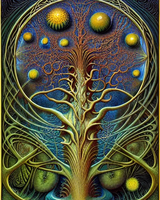 Image similar to tree of life by roger dean and andrew ferez, art forms of nature by ernst haeckel, divine chaos engine, symbolist, visionary, art nouveau, botanical fractal structures, organic, detailed, realistic, surreality