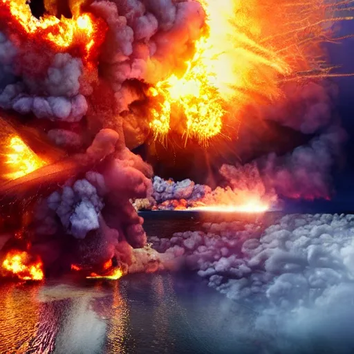 Prompt: Michael Bay living inside an explosion, photograph 4K HDR