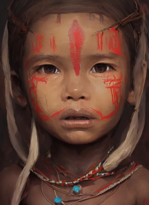 Image similar to A painting of a child-like tribal woman trending on artstation in the style of Greg Rutkowski