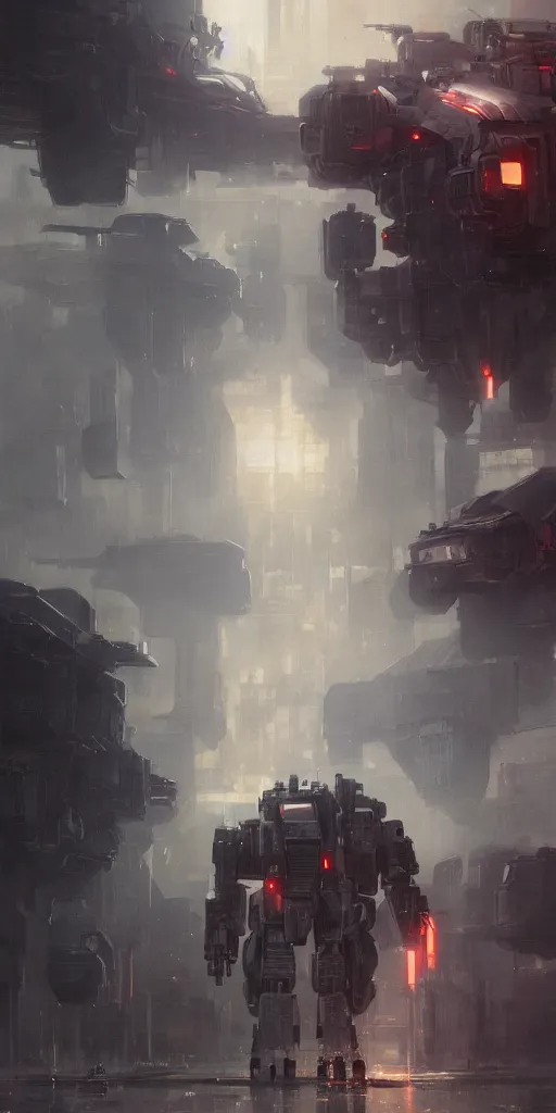 Image similar to Battletech mech in a city, portrait, futuristic, oil painting, industrial, high detail, by Greg Rutkowski, concept art, Mechwarrior, masterpiece, Artstation