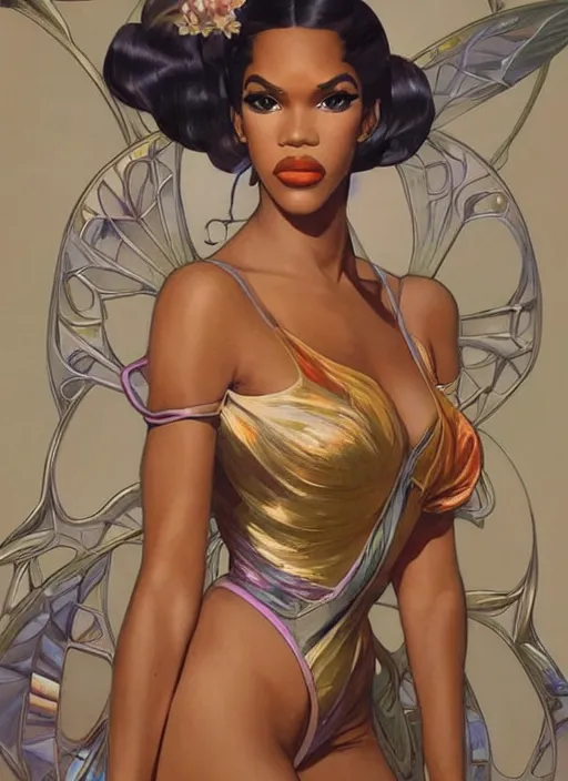 Image similar to naomi smalls, drag queen, painting by artgerm and greg rutkowski and alphonse mucha