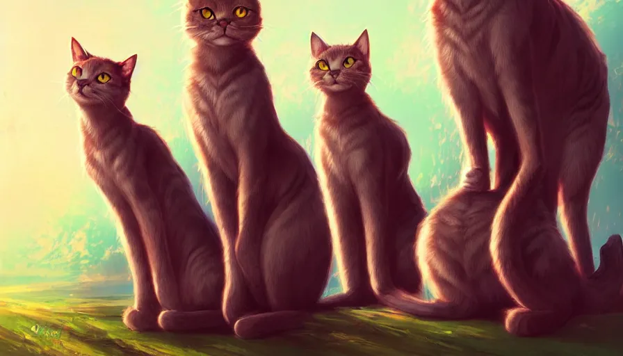 Prompt: artwork of really tall sitting cats by ross tran, thick brush, 4 k resolution