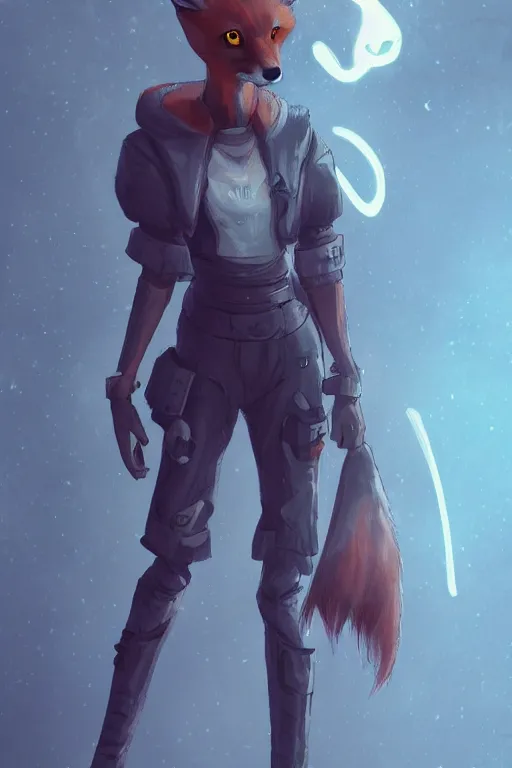 Image similar to a fox fursona, trending on artstation, by kawacy, furry art, digital art, cyberpunk, high quality, backlighting