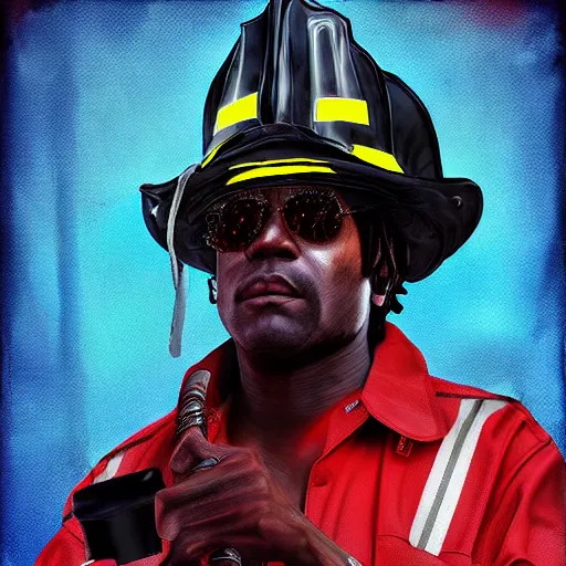 Image similar to chief keef as a firefighter digital art very detailed 4 k detailed super realistic