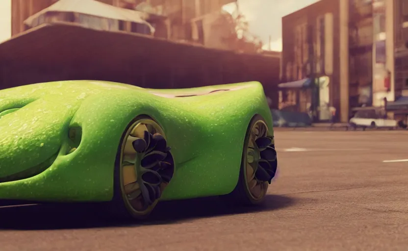 Image similar to a avocado car, hyperrealistic, concept art, octane render, unreal engine 5, trending on artstation, high quality, highly detailed, 8 k hdr, product photo, centered, ny background, soft lighting, path traced, low contrast, high coherence, symmetrical