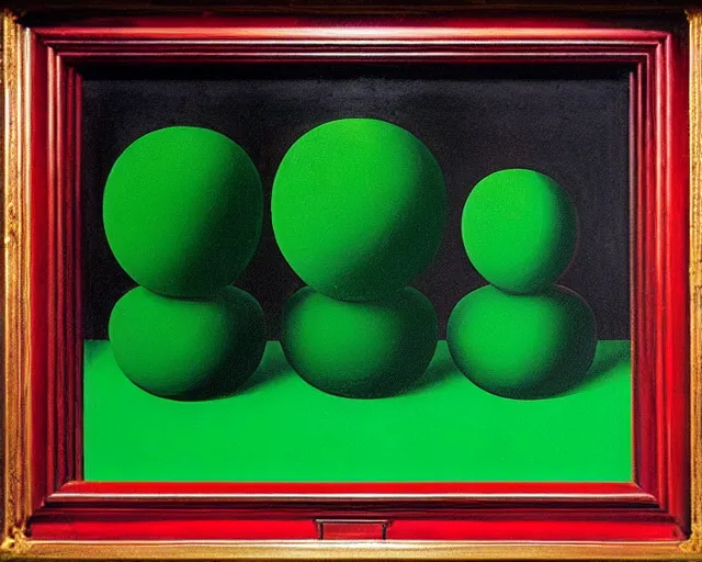 Image similar to a green, red, and black painting by Magritte