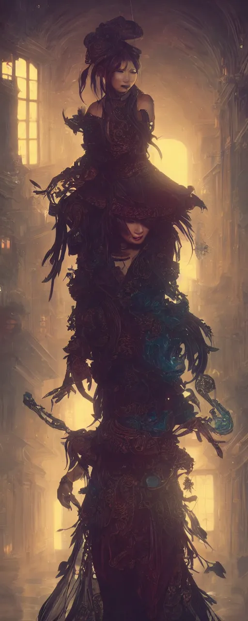 Prompt: portrait of gemma chan tavern bard, surrealistic, intricate face, crazy expression, sweat, narrow dark streets with exotic dancers, vaporwave aesthetics, 8 k uhd, unreal engine, octane render in the artstyle of finnian macmanus, john park and greg rutkowski