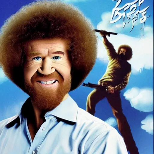 Image similar to Bob Ross as an action movie poster