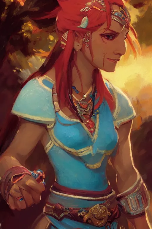 Prompt: a portrait of urbosa from breath of the wild, by gaston bussiere, by mandy jurgens and bayard wu and greg rutkowski, cinematic lightning