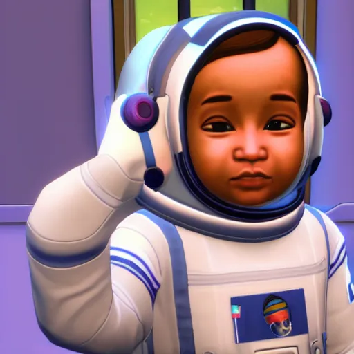 Prompt: a baby astronaut in space, the sims 4