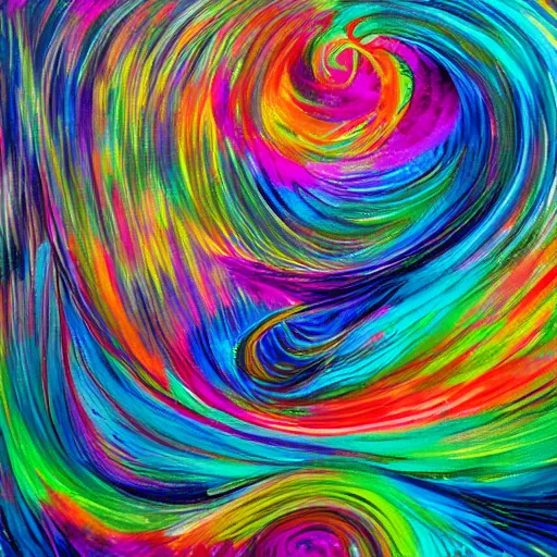Image similar to fluoralescent patterns swirling through space, twirling, acrylic on canvas, colorful, highly detailed, amazing masterpiece