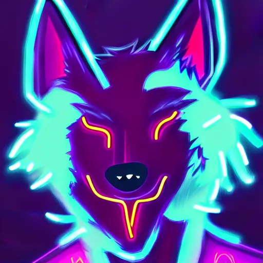 Image similar to beautiful furry art portrait commission of a androgynous furry anthro wolf fursona both wearing punk clothes in the streets of a cyberpunk city. neon signs.